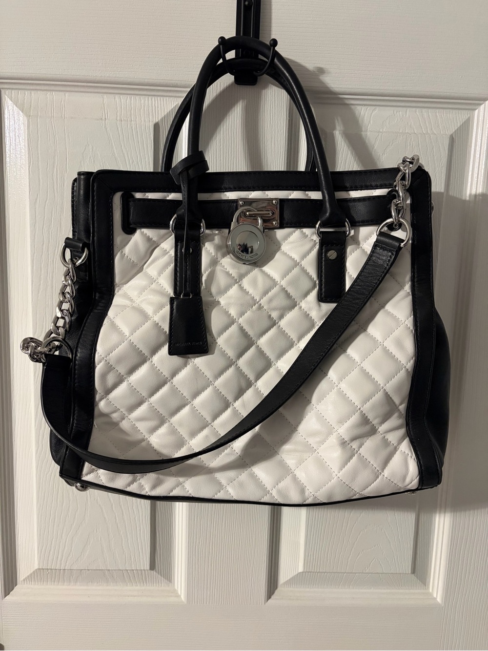 Michael Kors Black and White Quilted Satchel with Chain Strap